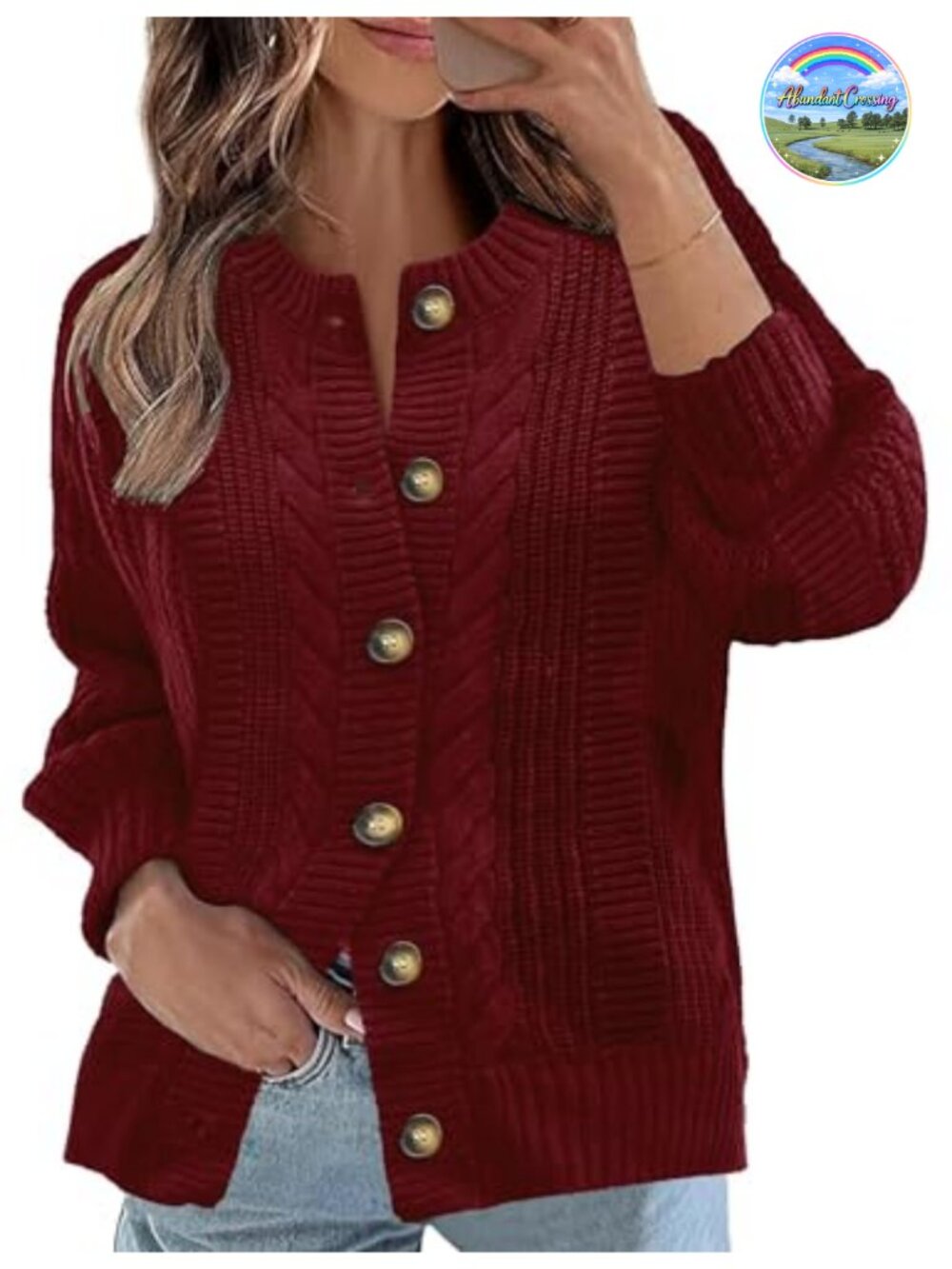 Cable Knit Cardigan Open Front Long Sleeve Button Women's Sweater